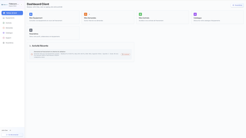 Dashboard Leazr - iTakecare leasing de matériel informatique reconditionné